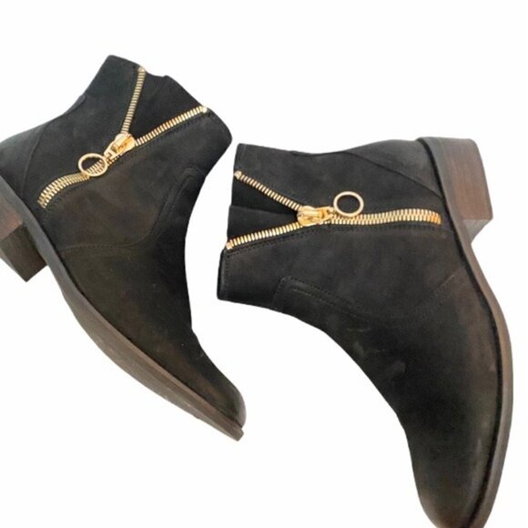 Steve Madden Chances Ankle Boot Nubuck Polished Gold Zip Sz 10 - Picture 5 of 10